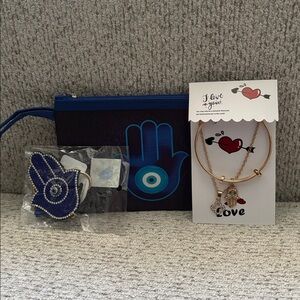 Blue Hand Pouch with Gold Bracelets